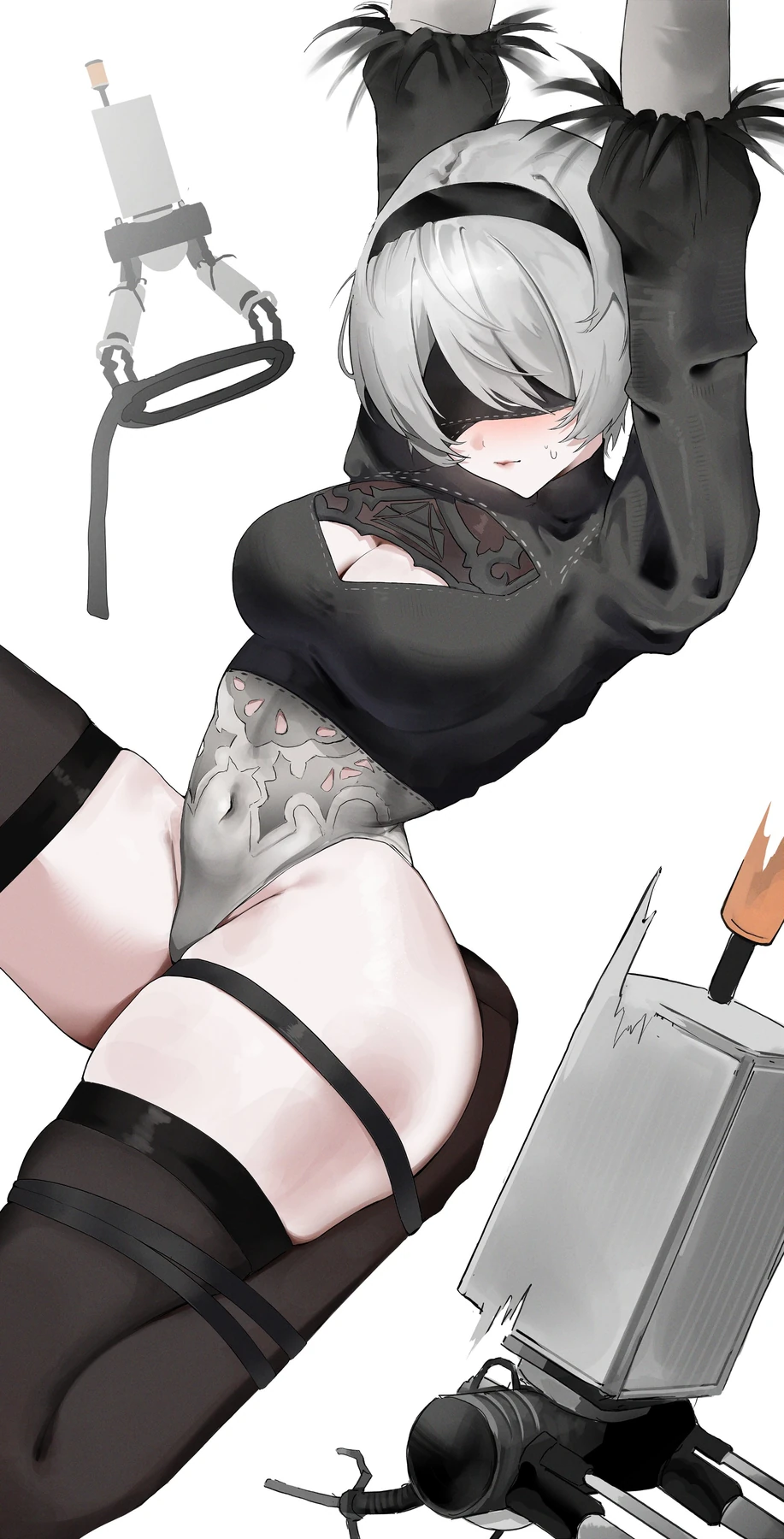 White-haired character in a black outfit with a sword