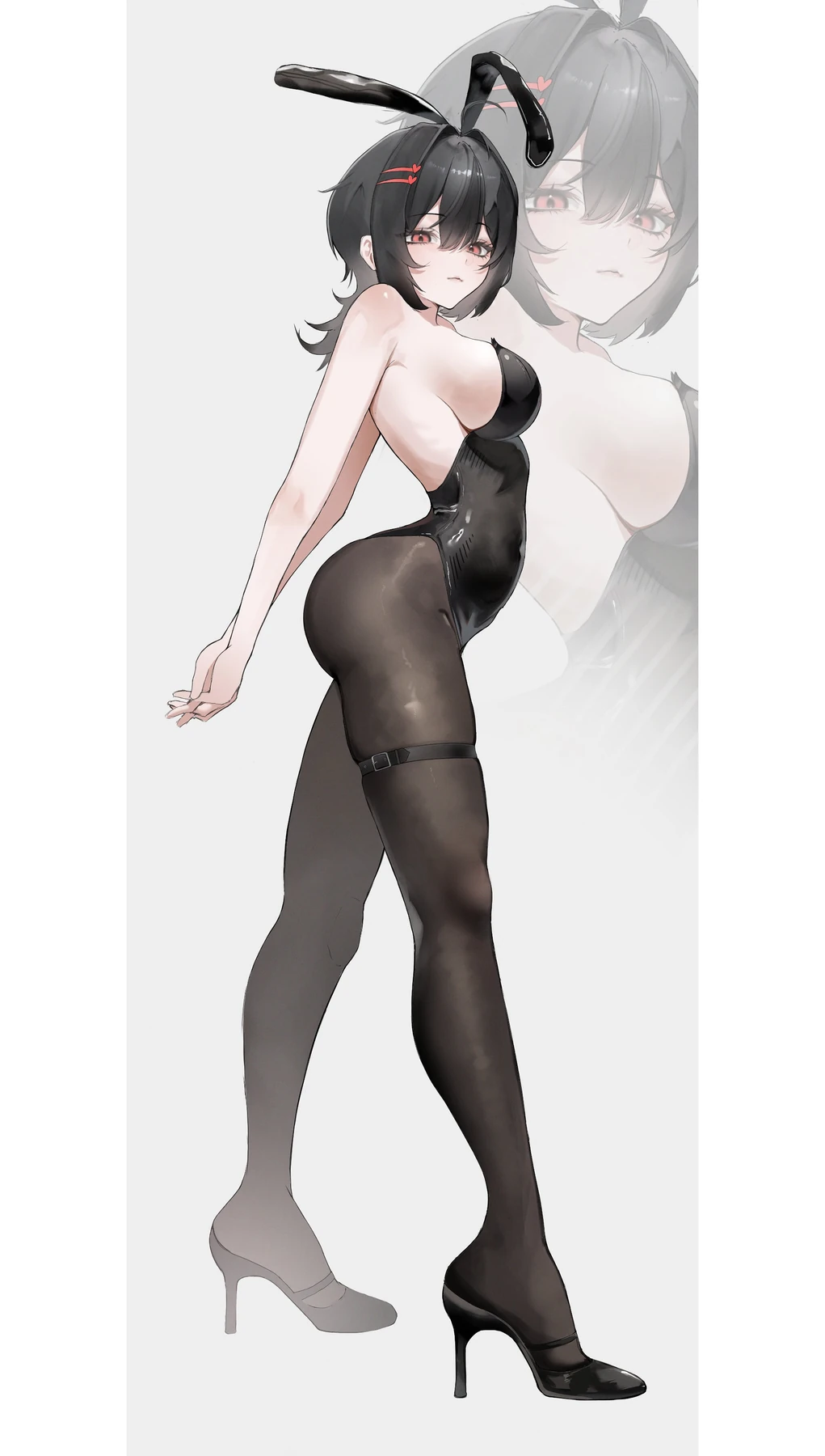 Full-length black bunny outfit character illustration